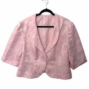 Vintage Pink Blazer Cropped Shiny Floral Barbie Pink Blazer Shrug Audrey Hepburn